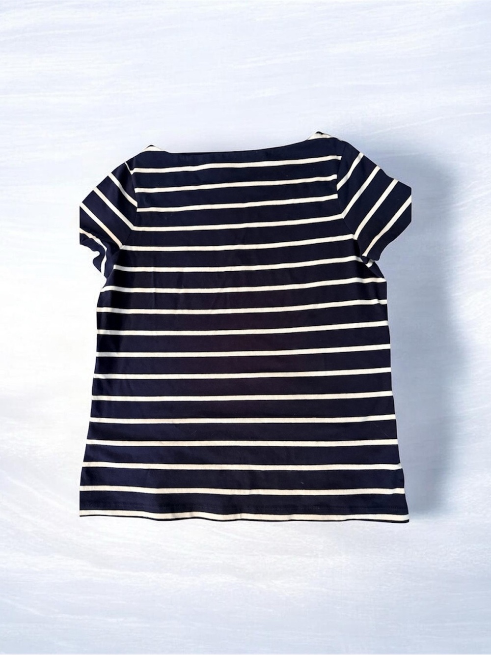 Talbots navy and white striped short sleeve T shirt nautical summer petite small